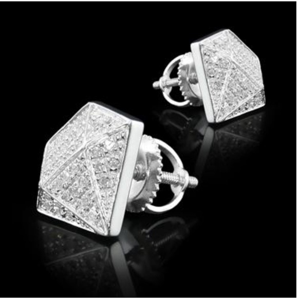 Stunning 14k White Gold Over Sterling Silver 2/5 CTW Diamonds Designer Earrings - Picture 1 of 1